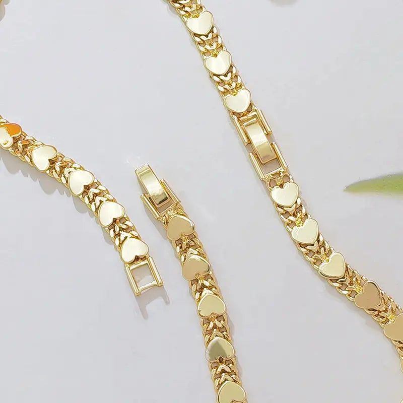 14K Gold Plated Double Row Cuban Link Bracelet for Women, Smooth Polished Heart Charm Chain Bracelet, Chunky Stackable Wrist Jewelry Gift for Birthday Valentine’s Day