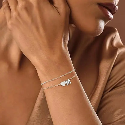 Women's Layered Heart Initial Bracelet Sets - Adjustable Heart, Letter Link, Exquisite Fashion Costume Jewelry Accessories, Birthday Christmas Gifts, Princess Charm Bracelets & Bangles,GF Gift Jewelry for Women TikTokShopFallDealsForYou