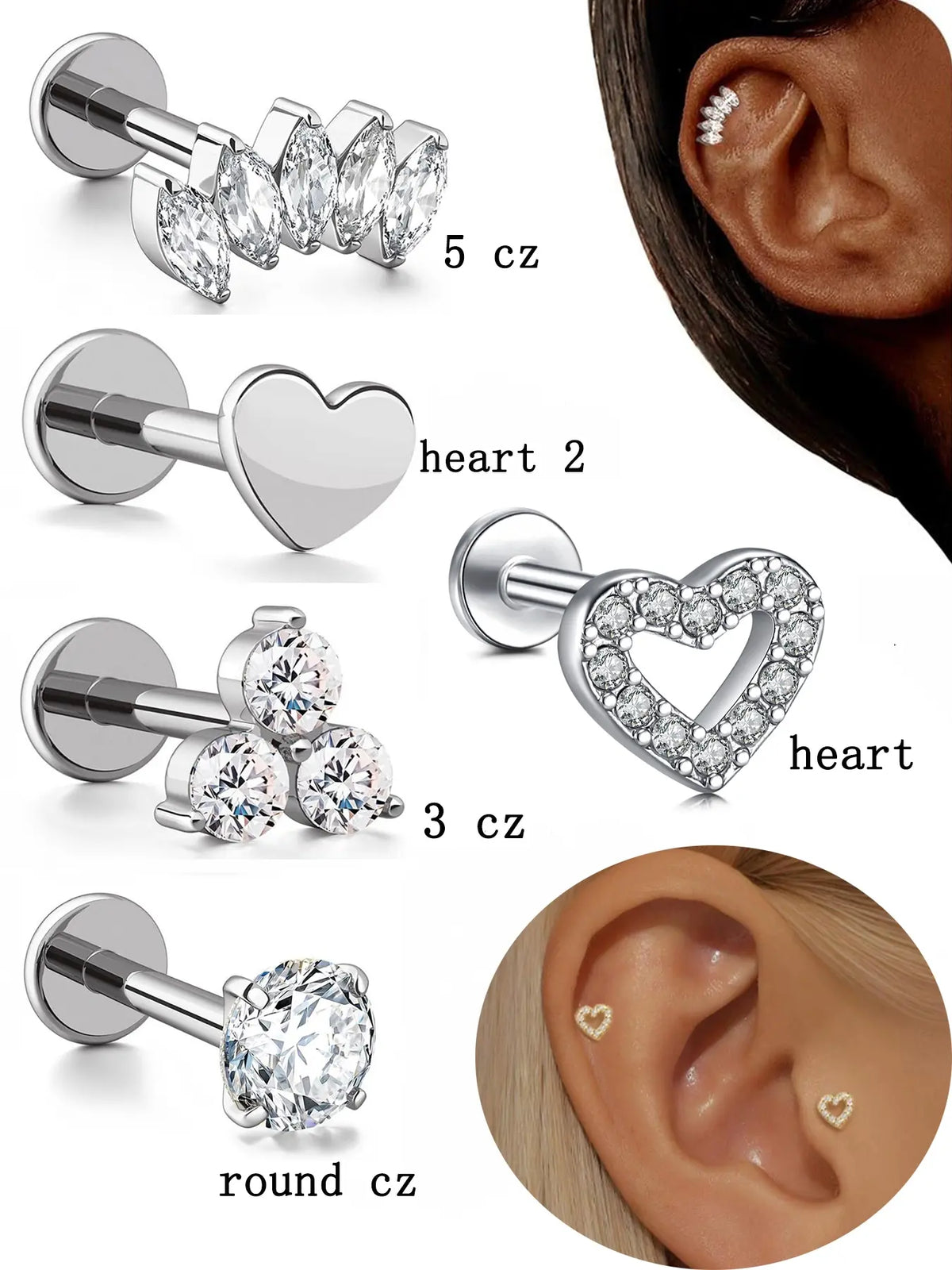 Heart Shaped Hypoallergenic Stud Earrings, Ear Studs, Cute Stainless Steel Cartilage Earrings for Women and Girls, Fashion Jewelry for Party Daily Wear, Ideal Birthday Gift