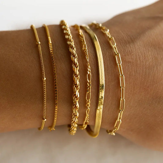 Tewiky 14K Gold Plated Copper Bracelets for Women Waterproof, Jewelry Sets for Women Trendy Thin Dainty Stackable Cuban Link Paperclip Chain Bracelet Pack Fashion Accessories Gifts for Womens For Mother's Day gifts summerwins-LB