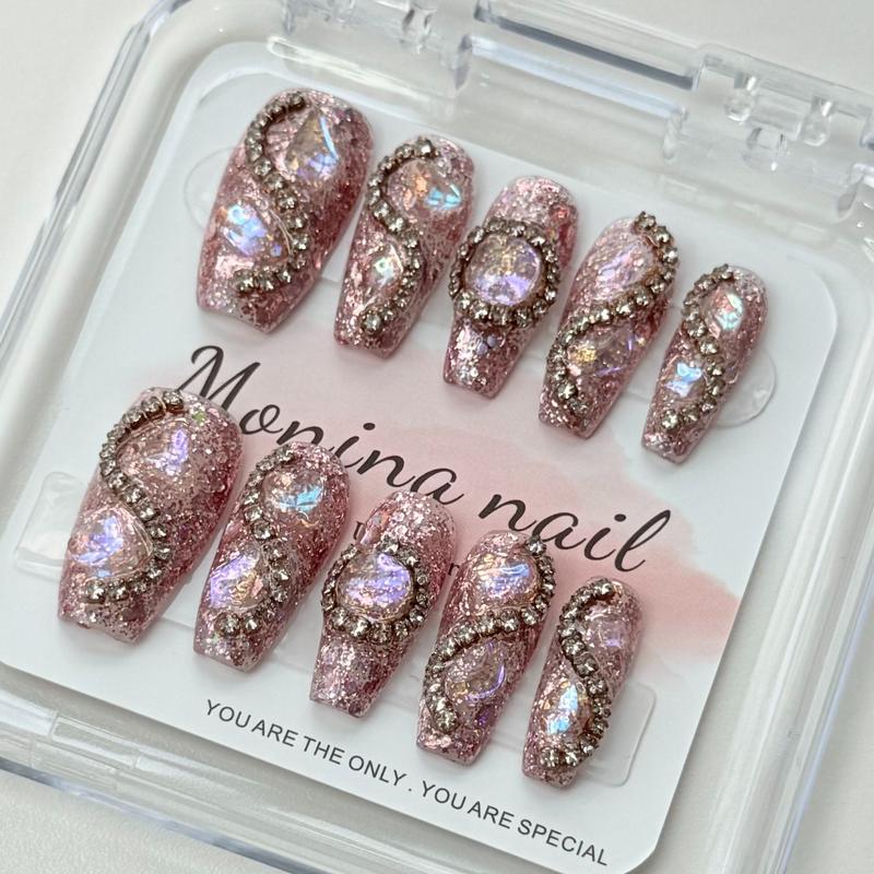 10Pcs Handmade Press On Nails Reusable Medium Handmade Acrylic Press Nails New Summer Collection, Cute Elegant Luxury Cat Eye Design, Ocean Inspired, High Quality Soft Sophisticated Look for Women Nail Art