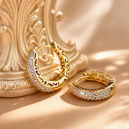 Women's 3-Pair Gold Cubic Zirconia Earrings Set - Lightweight Dainty Minimalist Huggie Plug Studs, Goldtone Shine Geometric Shape Costume Jewelry, Bling Everyday Pieces, Mother's Day Gift, Earrings for Women, For Females