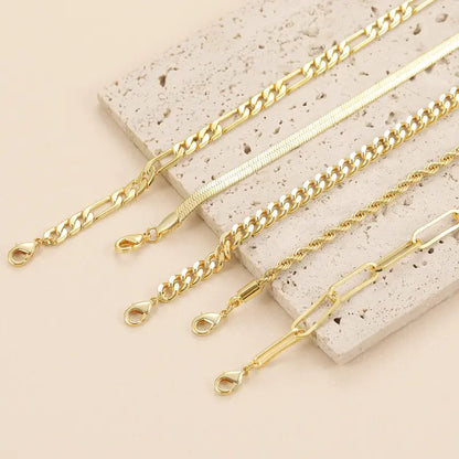 TEWIKY Women's 5-Piece Thin Dainty Metallic Gold Sparkly Bracelet Stack Set - Paperclip, Cuban Link, Greenish Bead Chains, 6.5in Adjustable Jewelry for Everyday/Casual Wear | Accessories Bundle Bracelets & Bangles, Gifts for Women