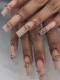 Nude Gold Wrap Press On Nails, Minimalist Rhinestone Luxury Fake Nails, Matte Handmade Elegant Reusable Nail Set