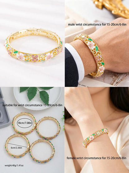Luxury Elegant Enamel Bangle Bracelet with Artificial Zircon Inlay, Fashionable Bracelet Style, Exquisite Gift for Women & Girls, Perfect Gift for All Occasions