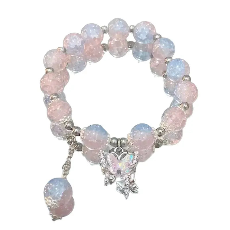 Women's Charm Bracelets Jewelry Accessory - 10pcs/20pcs Mix Packs, Light Blue/Pink Glass Beads, Flower & Butterfly Charms, Cute Bow Accents, Casual Everyday Female Arm Candy Accessories, Summer Gifts
