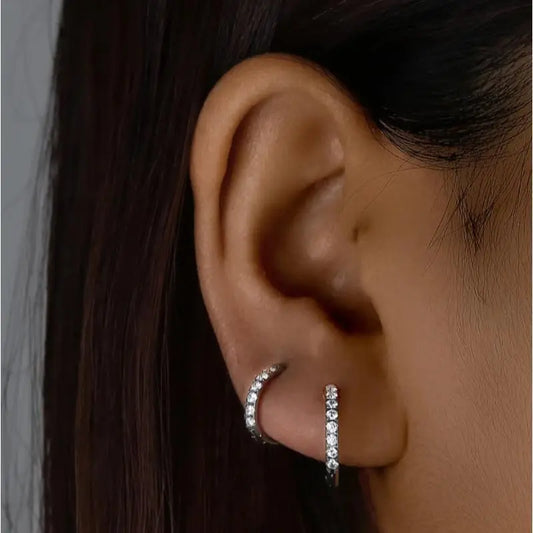 Women's 3-Pairs 925 Silver Huggie Hoop Earrings Set - Hypoallergenic Mini Multi-Stud Stacked Piercing Jewelry for Casual Daily Ear Stacking, High Quality Silver Tone Accessories for Adults Female, All Seasons Fashion Piece