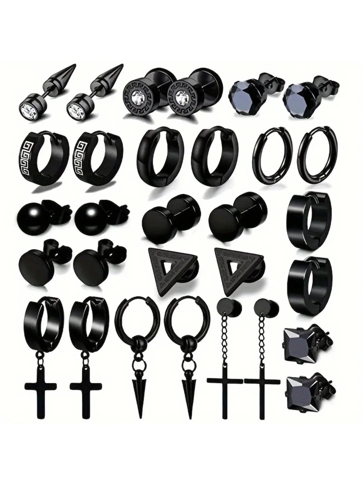 Men's Punk Style Cross & Spiral Design Earrings Set, Fashion Jewelry for Party, Daily Clothing Decor, Trendy All-match & Exquisite Jewelry for Birthday Gift #GLOBAL PICKS