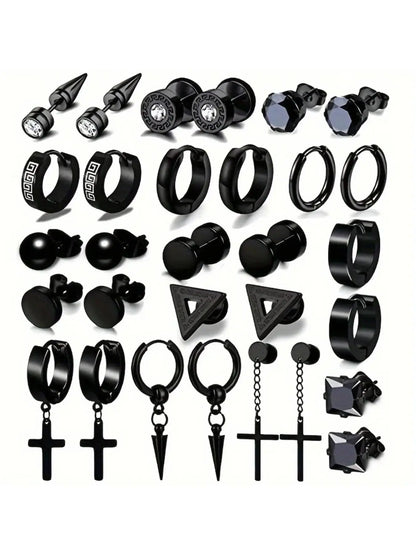 Men's Punk Style Cross & Spiral Design Earrings Set, Fashion Jewelry for Party, Daily Clothing Decor, Trendy All-match & Exquisite Jewelry for Birthday Gift #GLOBAL PICKS