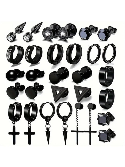 Men's Punk Style Cross & Spiral Design Earrings Set, Fashion Jewelry for Party, Daily Clothing Decor, Trendy All-match & Exquisite Jewelry for Birthday Gift #GLOBAL PICKS