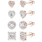 4 Pairs Trendy Sterling Silver CZ Stud Earrings for Women 14K Waterproof Gold Plated Brilliant Celtic Heart Big Stud Earrings Set Cubic Zirconia Earrings Studs for Sensitive Ear, Heart Shaped Earrings, Artificial Zirconia Earrings, Jewelry For Women