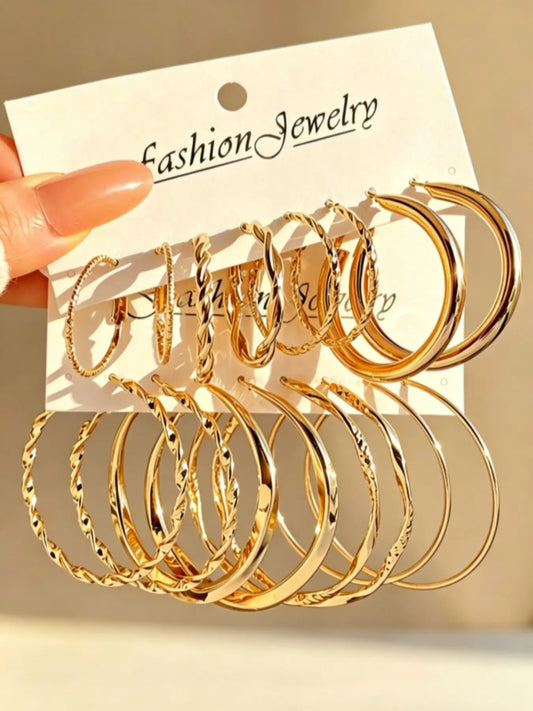 Ligui 8 Pairs Trendy Large Hoop Earrings Set, Minimalist French Vintage & Y2K Style Small Hoops, Lightweight Fashion Ear Jewelry Set, Earrings Stack, Lightweight Stackable Earrings