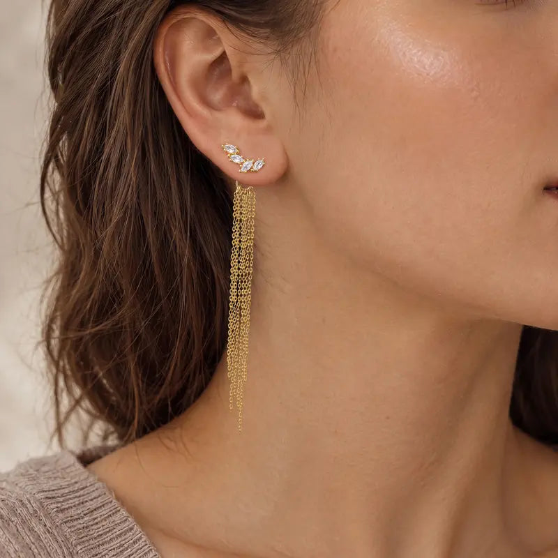 Tewiky 14K Gold Plated Long Tassel Earrings for Women,Chain Tassel Threader Earrings Trend Dangling,Trendy Hypoallergenic Bride Party Prom Jewelry and Women Gifts For Mother's Day gifts