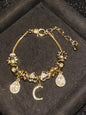 Women's Gold Tone Mixed Charm Beaded Bracelet A Z Initial Letters Available, Fashion Costume Jewelry Gift