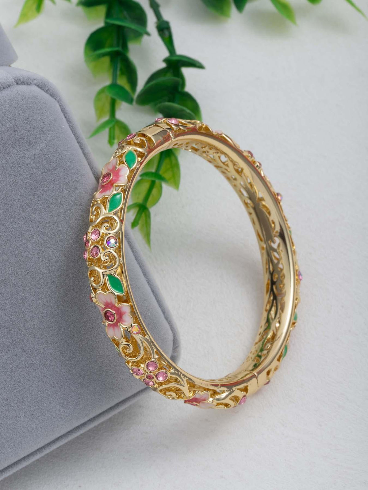 Luxury Elegant Enamel Bangle Bracelet with Artificial Zircon Inlay, Fashionable Bracelet Style, Exquisite Gift for Women & Girls, Perfect Gift for All Occasions