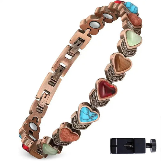 Women's High-Quality Pure Copper Magnetic Stackable Bracelet - Magnetic Snap Fit, Artisan Charm Bracelets & Bangles, Bold Copper Shine, Natural Unique Gemstones, Fashion Costume Jewelry Accessories, Mix Moods, Ideal Gift for Women