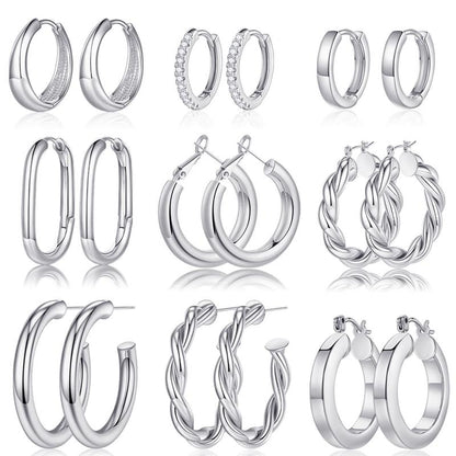 Turandoss 9 Pairs Gold Hoop Earrings for Women, Hypoallergenic Thick Lightweight Earring, 925 Sterling Silver Post 14K Real Gold Plated Chunky Hoop Earrings Set for Women for Jewelry Gifts