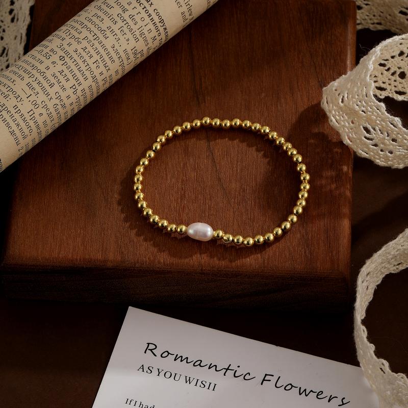 14K Gold Plated Beaded Stretch Bracelet for Women - Elegant CZ Stackable Jewelry, Non Tarnish, Perfect Gift for Friends & Mom,Dainty Gold Bracelet,Fashion Wrist Jewelry,Exquisite Bracelet,Stackable Bangle