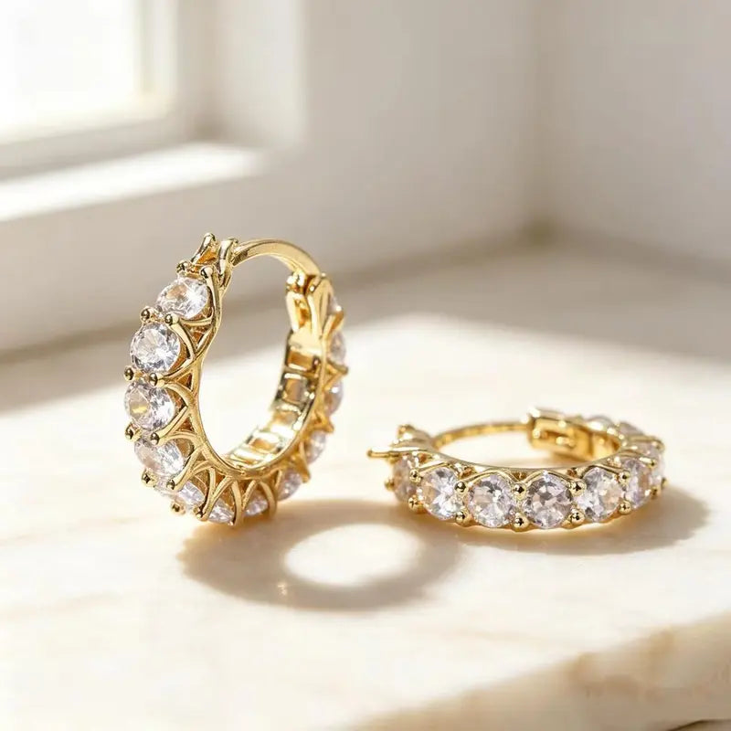 DDSC  Exquisite 3-Pair 14K Gold Plated Layered Hoop Earring Set for Women, Geometric and Round Huggie Earrings with Hinged Clasps, Model DDES0407