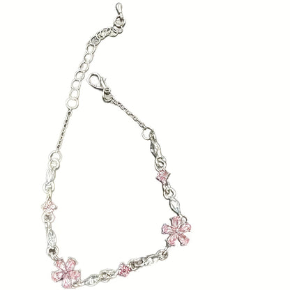 1pc Women's Pink Cherry Blossom Chain Bracelet, Fashionable, Cute, and Exquisite Adjustable Square Petal Cherry Blossom Bracelet, Ideal Holiday Gift