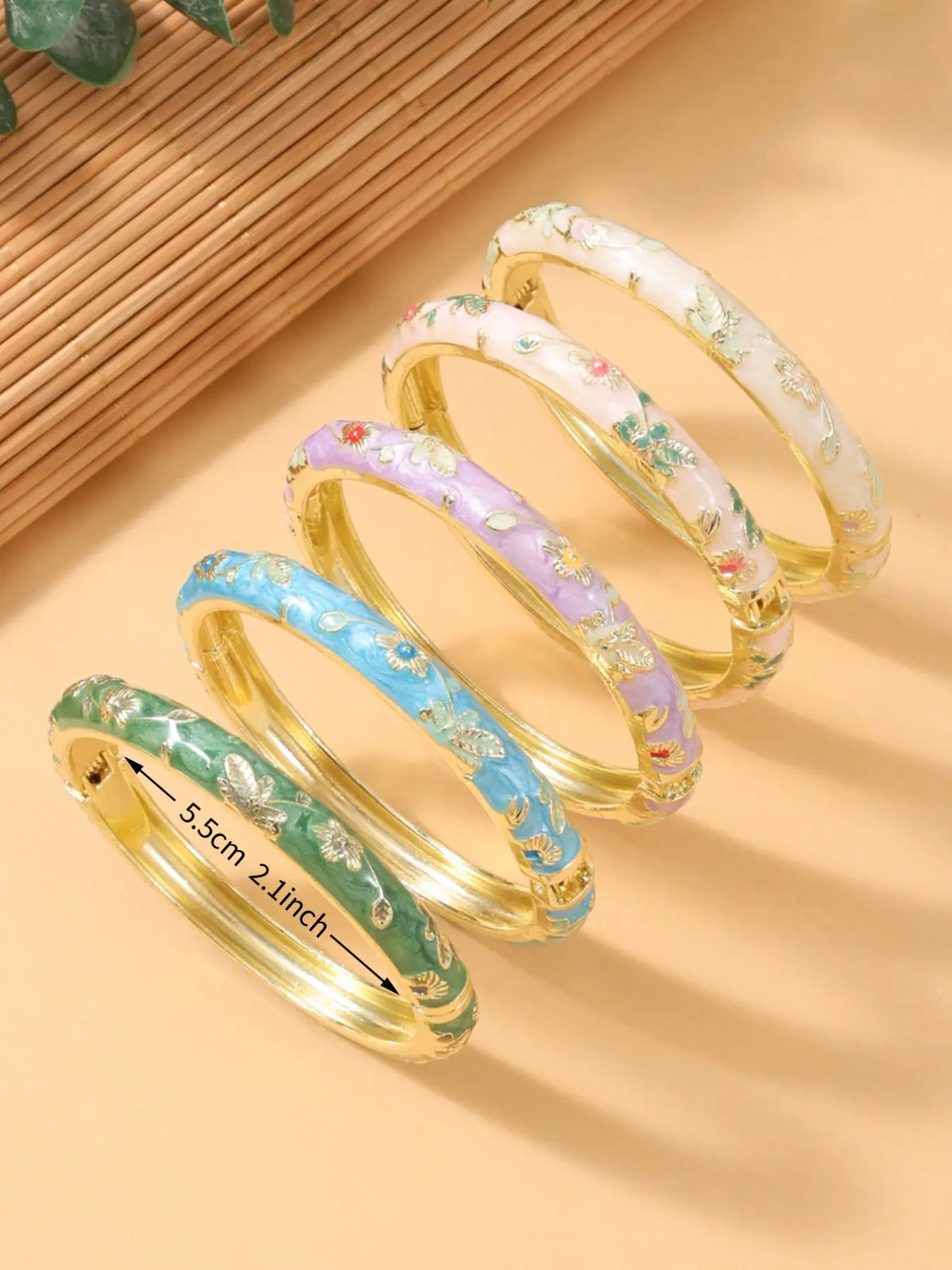 5 Pcs Ladies Cloisonné Enamel Bracelets, Elegant All-Over Print, Perfect Gift for Teachers, Moms, Birthdays, Christmas, Thanksgiving