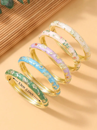 5 Pcs Ladies Cloisonné Enamel Bracelets, Elegant All-Over Print, Perfect Gift for Teachers, Moms, Birthdays, Christmas, Thanksgiving