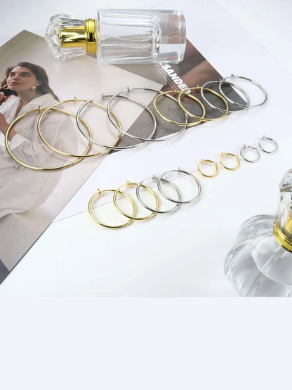 8 Pairs Clip-on Hoop Earrings, Casual Earrings Set, Stainless Steel Clip-on Earrings for Women, Fake Hoops for Non-pierced Ears, Spring Design Trendy Jewelry, Fashionable Jewelry Accessories, Non Piercing Earrings