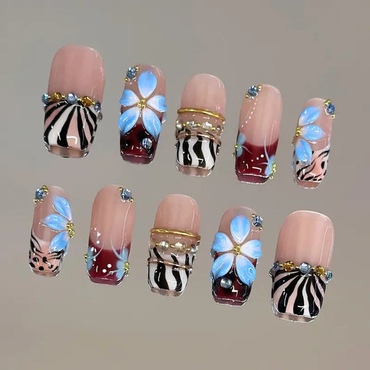 NailVesta GILDED NILE – 100% Handcrafted 3D Press-On Nails | Reusable, Long-Lasting, Salon-Quality Purified Acrylic Dip Powder Halo Mined Removable