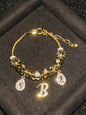 Women's Gold Tone Mixed Charm Beaded Bracelet A Z Initial Letters Available, Fashion Costume Jewelry Gift