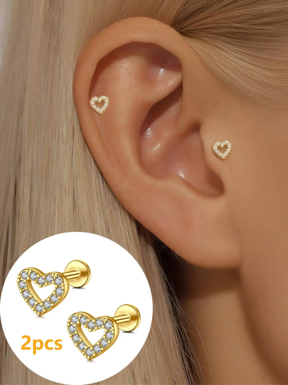 Heart Shaped Hypoallergenic Stud Earrings, Ear Studs, Cute Stainless Steel Cartilage Earrings for Women and Girls, Fashion Jewelry for Party Daily Wear, Ideal Birthday Gift