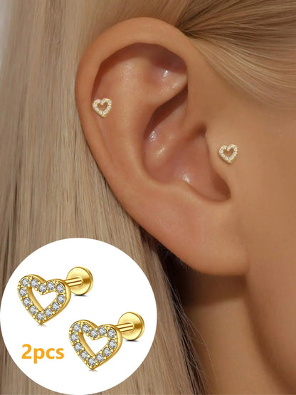 Heart Shaped Hypoallergenic Stud Earrings, Ear Studs, Cute Stainless Steel Cartilage Earrings for Women and Girls, Fashion Jewelry for Party Daily Wear, Ideal Birthday Gift