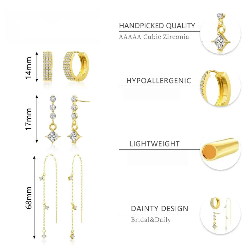 Tewiky 3 Layered Chain Earrings For Women Hypoallergenic Aretes Dangle Earrings Stud Waterproof Jewelry Gift For Blackfriday Christmas