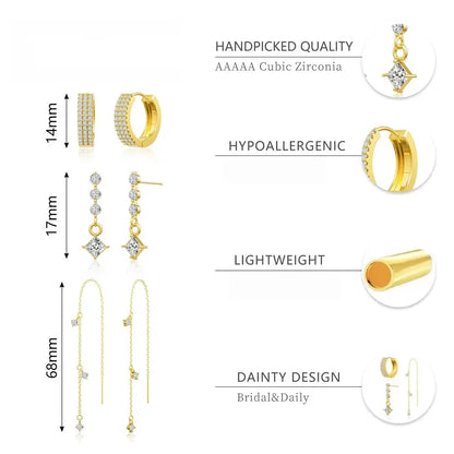 Tewiky 3 Layered Chain Earrings For Women Hypoallergenic Aretes Dangle Earrings Stud Waterproof Jewelry Gift For Blackfriday Christmas