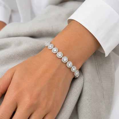 Halo Tennis Bracelet for Women, Sparkling Linked Statement Jewelry for Weddings and Evening Wear