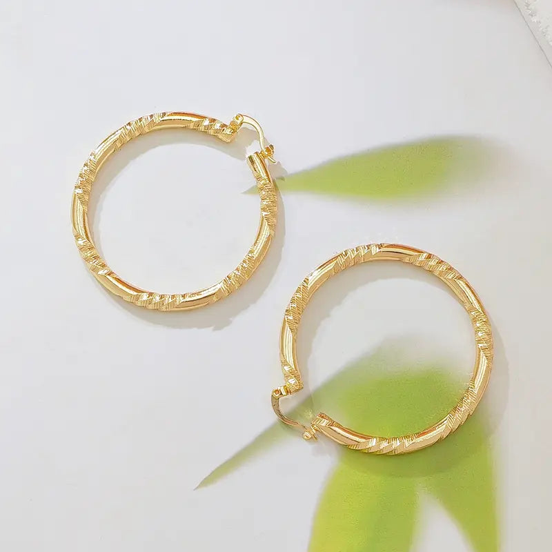 Women's Elegant Twisted Gold Shiny Huggie Earrings - Faceted Diamond-Cut Textured, Lightweight Comfortable Female Costume Jewelry, Earrings for Women for Party & Daily Wear, Gold Shiny Earrings