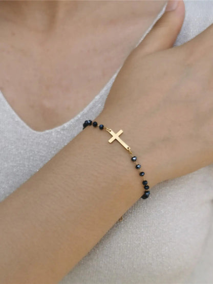 Fashion Cross Charm Decor Bracelet, Cross Beads Bracelet, Beaded Bracelets, Fashionable Temperament Beaded Design Hand Jewelry for Party, Daily Clothing Decor for Girl, Trendy All-match & Exquisite Jewelry for Birthday Gift, Fashionable Bracelet Style