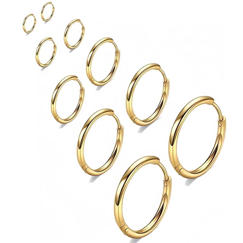 5 Pairs 14K Gold Plated Huggie Small Hoop Earrings Set for Women Men, Hypoallergenic Hoop Earrings for Cartilage, Lightweight Stackable Earrings for Sensitive Ears