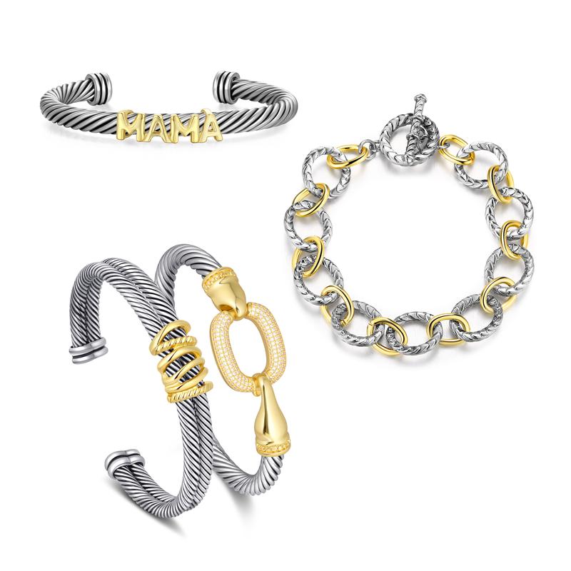 Aprilery Trendy 4PCS Twisted Adjustable Cable & Chain Link Jewelry Arm Candy Set – Stackable Knot & Hook Turquoise Bangle Bracelets for Women Perfect Everyday Jewelry Gold & Silver Bracelets