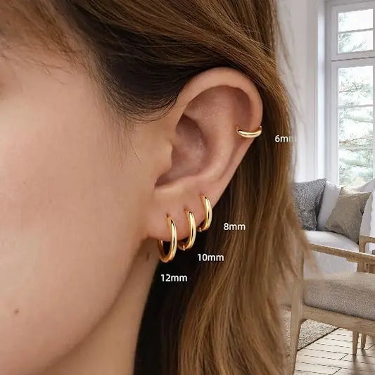 5 Pairs 14K Gold Plated Huggie Small Hoop Earrings Set for Women Men, Hypoallergenic Hoop Earrings for Cartilage, Lightweight Stackable Earrings for Sensitive Ears