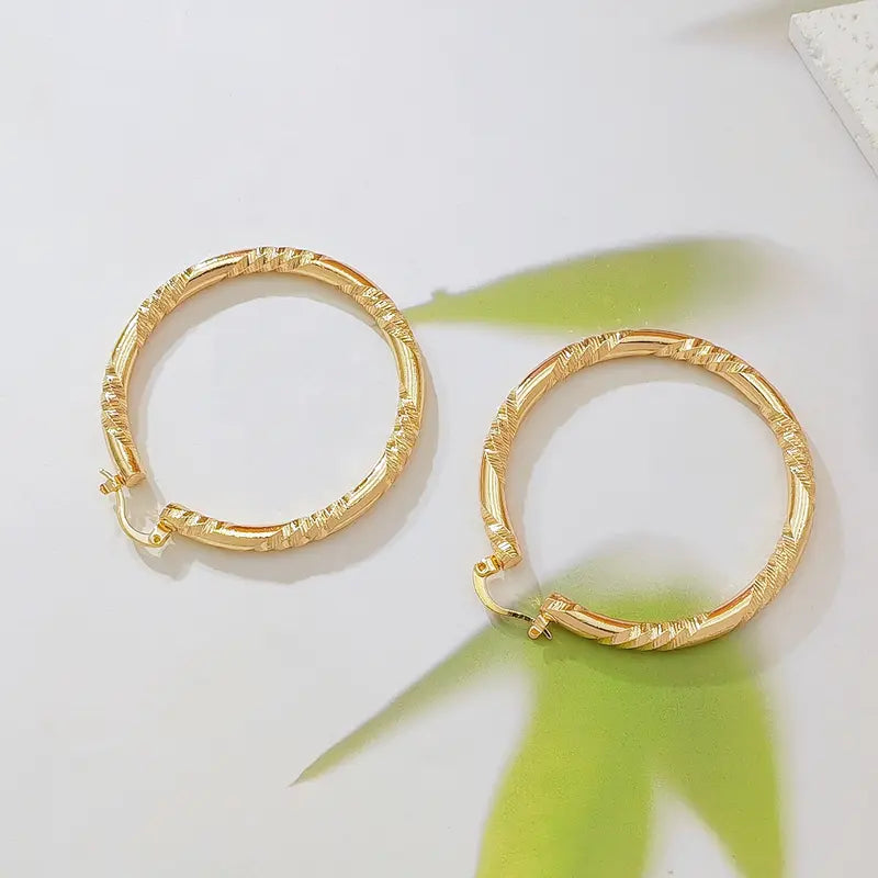Women's Elegant Twisted Gold Shiny Huggie Earrings - Faceted Diamond-Cut Textured, Lightweight Comfortable Female Costume Jewelry, Earrings for Women for Party & Daily Wear, Gold Shiny Earrings