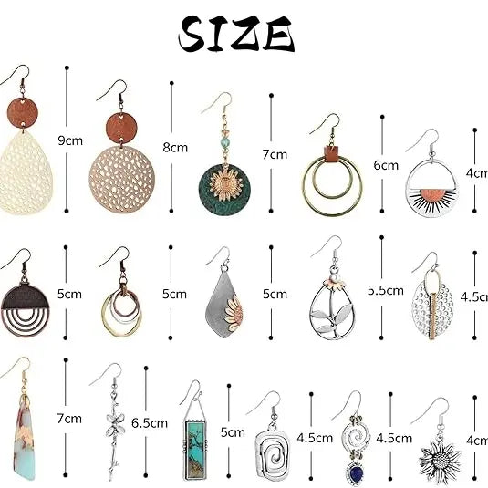16 Pairs Earrings for Women Trendy, Boho Dangle Earrings for Women | Vintage Statement Sunflower Round Geometric Earrings Wooden Leather Earrings sohochic