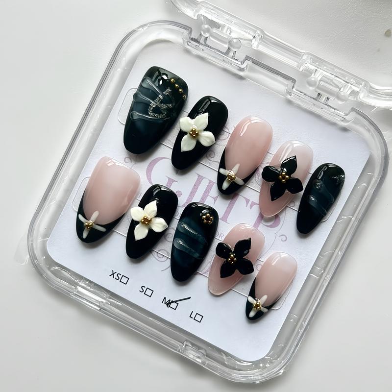10Pcs Handmade Press On Nails Reusable Medium Handmade Acrylic Press Nails New Summer Collection, Cute Elegant Luxury Cat Eye Design, Ocean Inspired, High Quality Soft Sophisticated Look for Women Nail Art